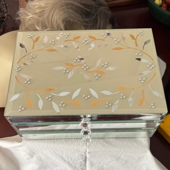 Reflective Jewelry Box with Crystal Handles - Picture 2 of 11